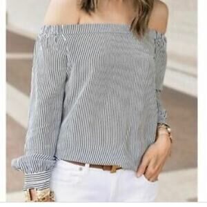 CABI Brigitte Off The Shoulder Striped Blouse Silk Women's XS